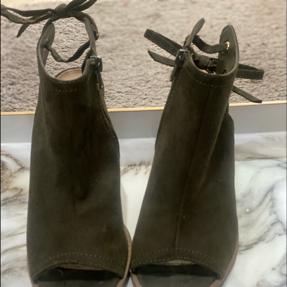 Olive open toe booties